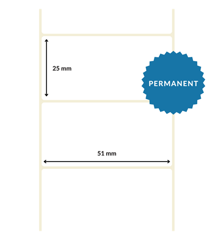  51mm x 25mm, White, DT Top Coated Paper Label, Permanent Adhesive (25mm Core / 127mm OD) 