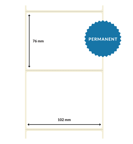  102mm x 76mm, White, DT Top Coated Perforated Paper Label, Permanent Adhesive (25mm Core / 127mm OD) 