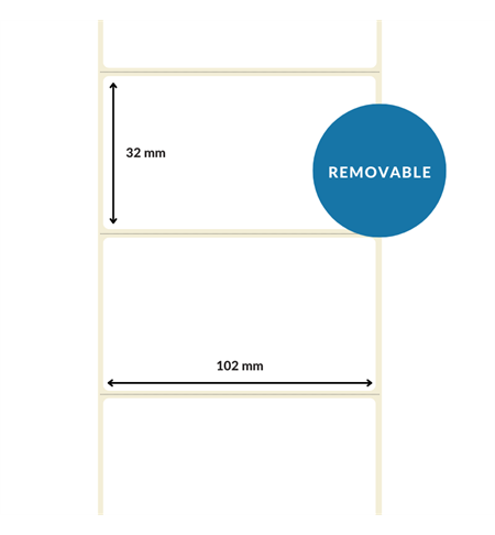  57mm x 32mm, White, DT Top Coated Perforated Paper Label, Removable Adhesive (25mm Core / 127mm OD) 