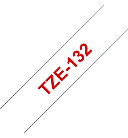 Brother TZe-132 Labelling Tape Cassette - Red on Clear, 12mm wide