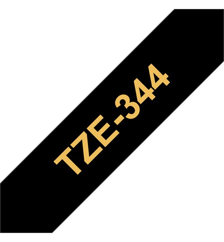 Brother TZe-344 Labelling Tape Cassette - Gold On Black, 18mm wide