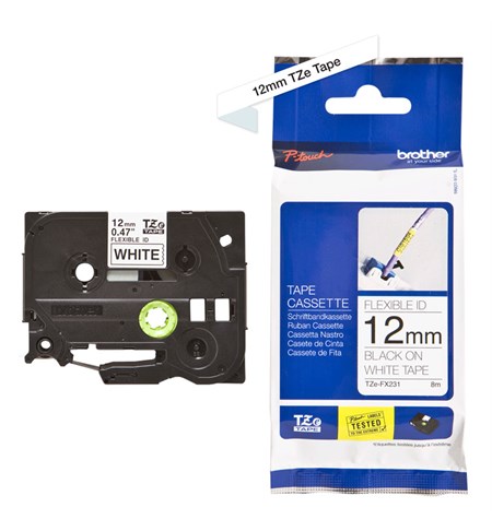 Brother TZe-FX231 Labelling Tape Cassette – Black on White, 12mm