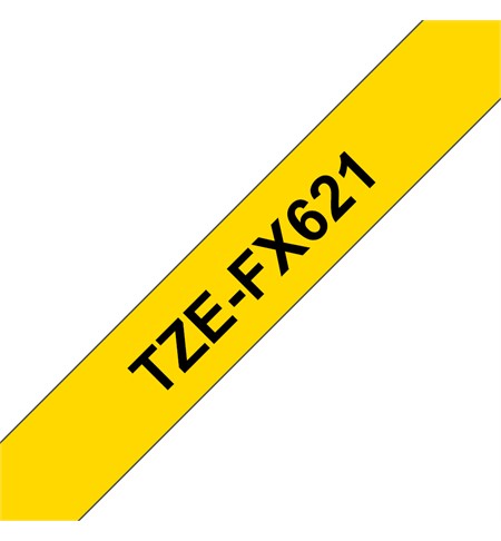 Brother TZe-FX621 Labelling Tape Cassette - Black on Yellow Flexible-ID, 9mm wide