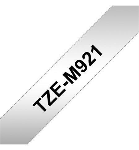 Brother TZe-M921 Matt Laminated Labelling Tape Cassette - Black on Silver, 9mm wide