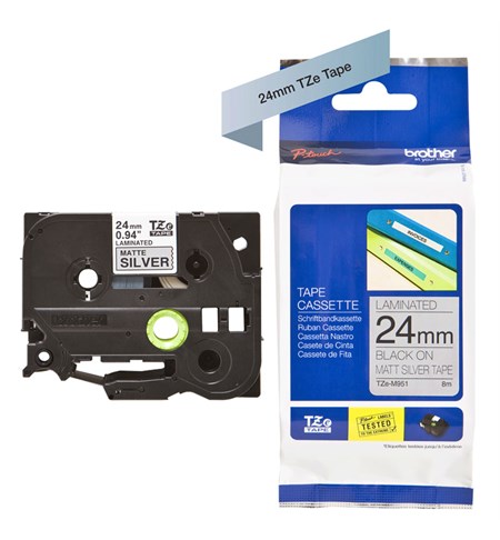 Brother TZe-M951 Labelling Tape Cassette – Black on Matt Silver, 24mm 