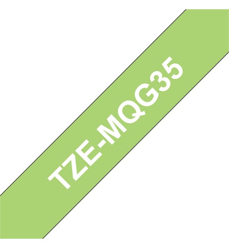 Brother TZe-MQG35 Labelling Tape Cassette - White on Lime Green, 12mm wide