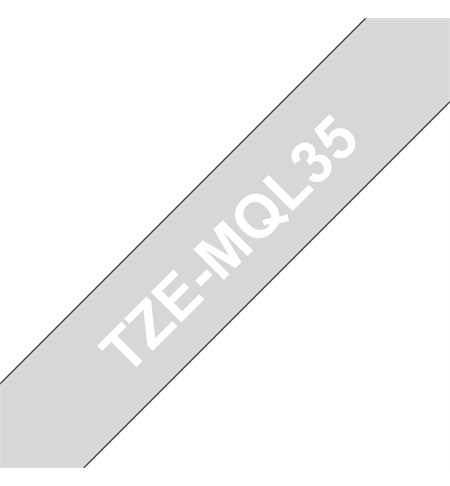 Brother TZe-MQL35 Labelling Tape Cassette - White on Grey, 12mm wide