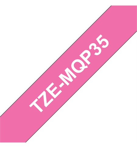 Brother TZe-MQP35 Labelling Tape Cassette - White on Berry Pink, 12mm wide