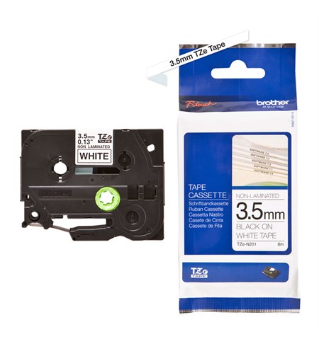 Brother TZe-N201 Labelling Tape Cassette – Black on White, 3.5mm