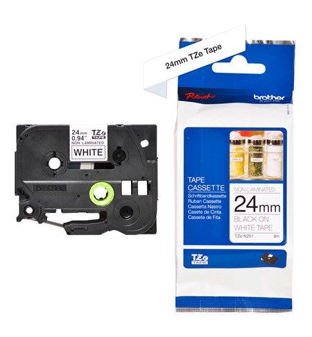 Brother TZe-N251 Labelling Tape Cassette – Black on White, 24mm
