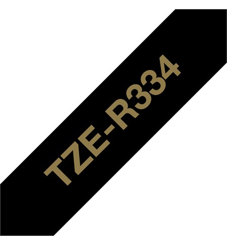 Brother TZe-R334 Ribbon Tape Cassette - Gold on Black, 12mm wide