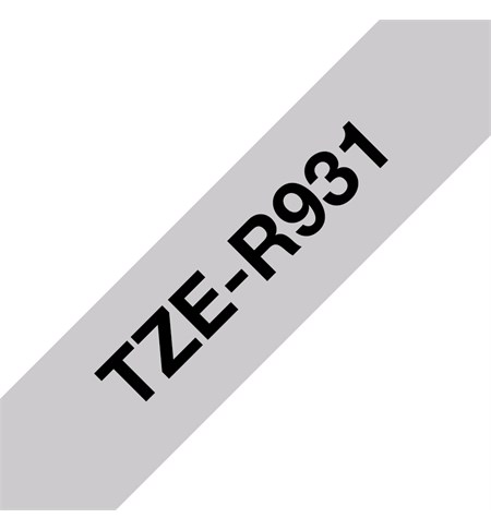 Brother TZe-R931 Ribbon Tape Cassette - Black on Silver, 12mm wide
