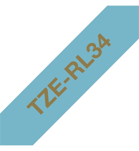 Brother TZe-RL34 Ribbon Tape Cassette - Gold on Light Blue, 12mm wide