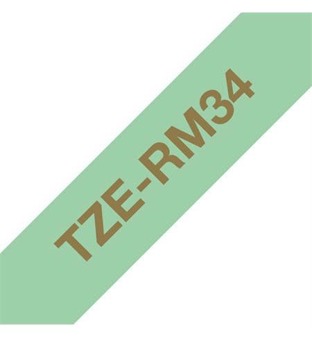 Brother TZe-RM34 Ribbon Tape Cassette - Gold on Mint Green, 12mm wide
