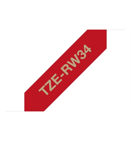 Brother TZe-RW34 Ribbon Tape Cassette - Gold on Wine Red, 12mm wide