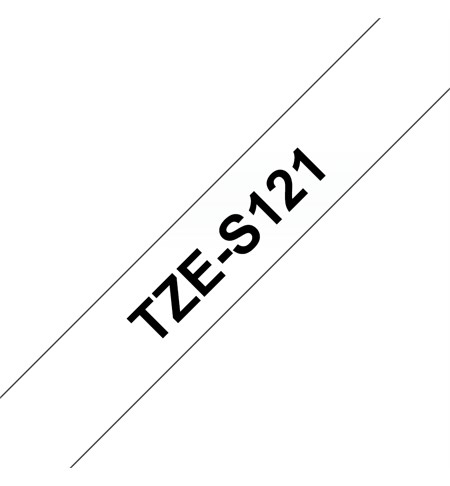 Brother TZe-S121 Labelling Tape Cassette - Black on Clear Strong Adhesive, 9mm wide