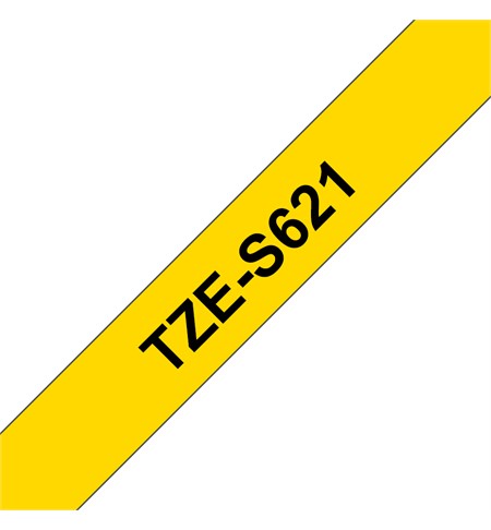 Brother TZe-S621 Labelling Tape Cassette - Black on Yellow Strong Adhesive, 9mm wide