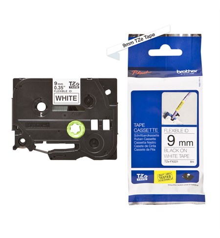 Brother TZe-FX221 Labelling Tape Cassette – Black on White Flexible-ID, 9mm