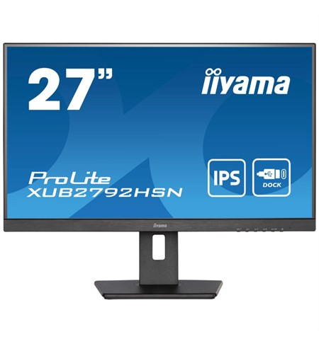 Iiyama ProLite XUB2792HSN-B5 Full HD IPS Monitor, 27 Inch, USB-C Dock, RJ45 (LAN), Black