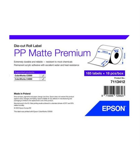 7113412 Epson PP Matte Label Premium, Die-cut Roll (102mm x 152mm)